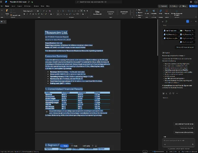 Microsoft Word report and Copilot panel during the first propagation step