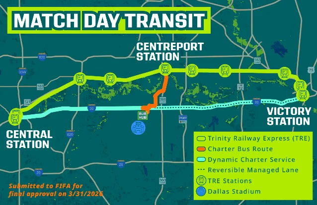 Dallas match-day transit map