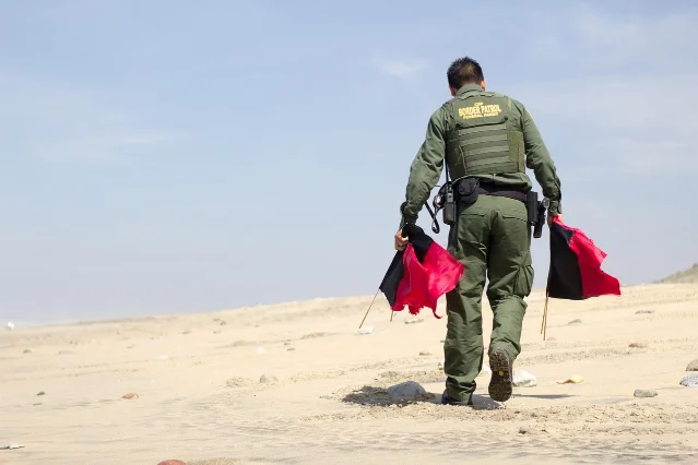 Border patrol guards at a desert crossing