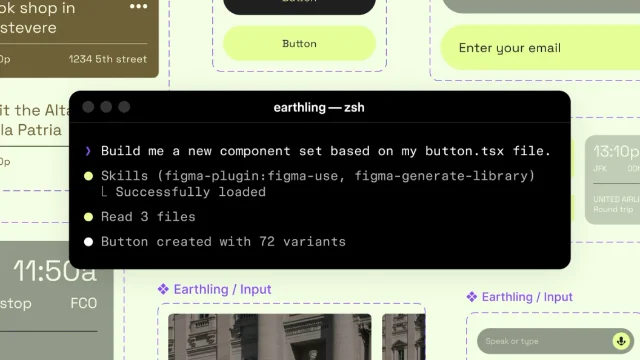Figma Design Agent 画布与终端命令截图