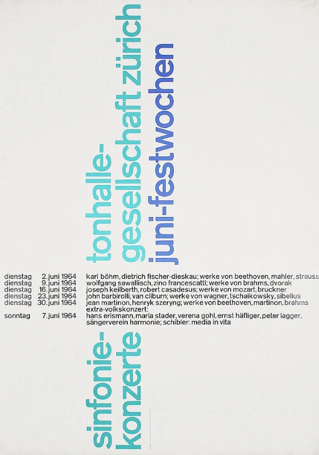 Poster designs from the 1950s–60s by Josef Müller-Brockmann showing modular and rotated grid compositions