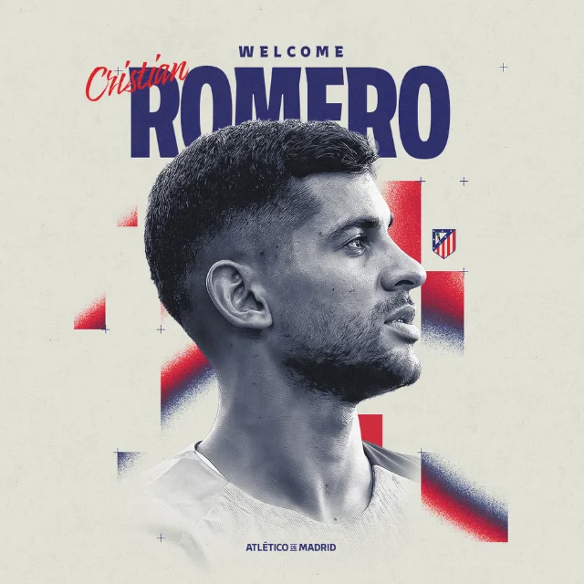 Cristian Romero in Atlético de Madrid's official welcome graphic