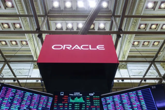 Oracle ORCL signage on the floor of the New York Stock Exchange