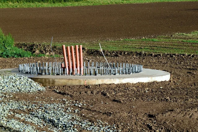 Offshore wind turbine foundation under construction at sea