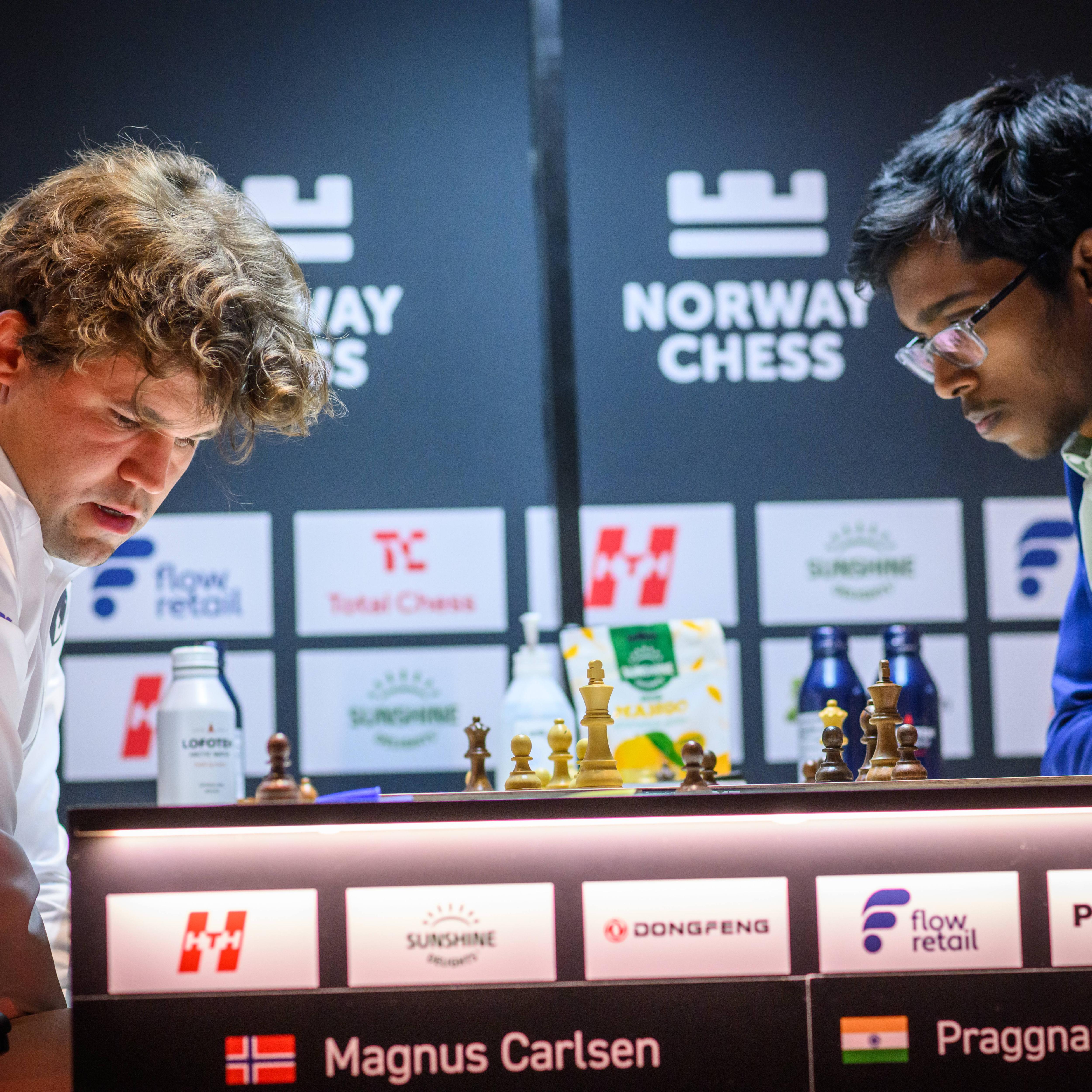 Magnus Carlsen and Praggnanandhaa at Norway Chess