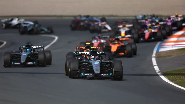 Kimi Antonelli leads the field after the red-flag restart at Zandvoort