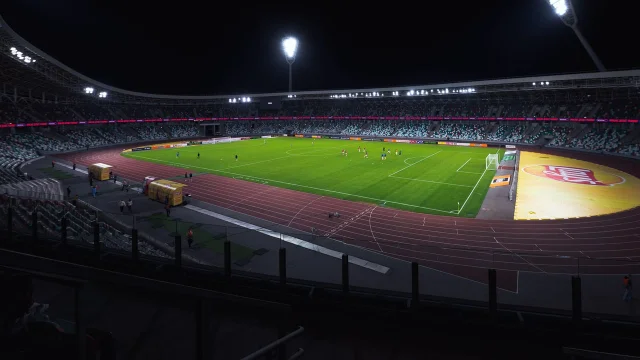 Neutral football stadium at night