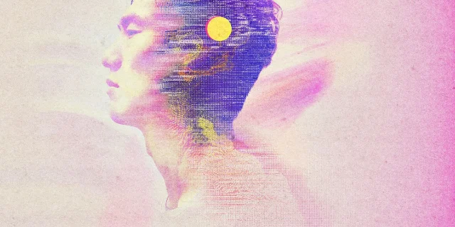 Abstract portrait with neural-digital overlay representing brain-computer interface technology