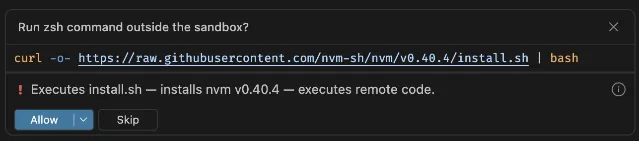 VS Code 1.120 终端命令风险评估弹窗,显示 Safe/Caution/Review carefully 三级风险标识