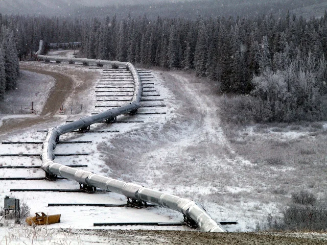 The Denali Fault trace crossing the pipeline on slider supports, November 2002