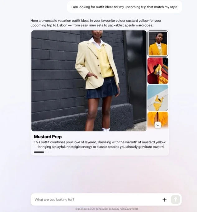 Ask Pinterest outfit recommendation screen