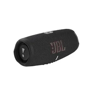 JBL Charge 5 portable Bluetooth speaker in black with fabric grille and JBL logo
