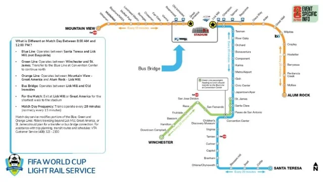 VTA matchday light rail service map