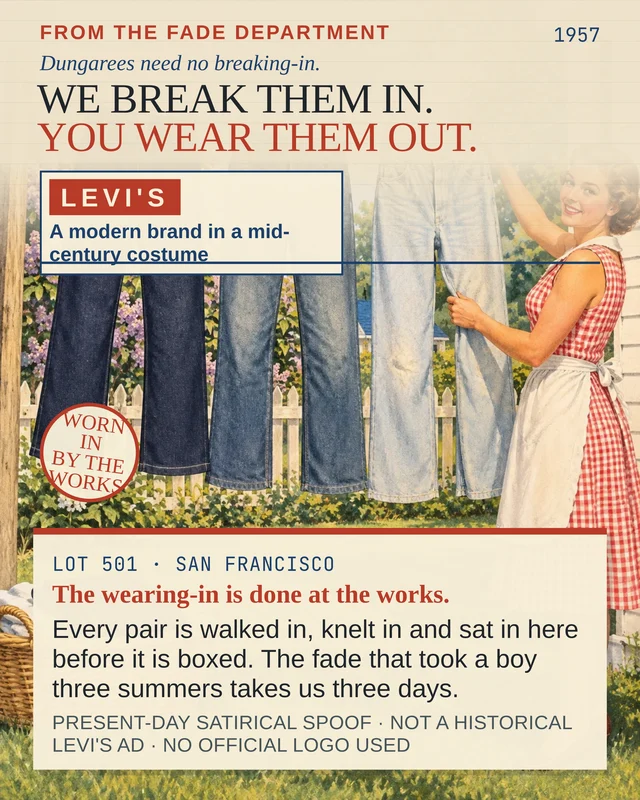 Levi's, with a clothesline: worn in for you, 1957