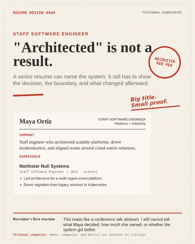 Resume Review #008 - The Staff Engineer Who Mistook Architecture for Proof