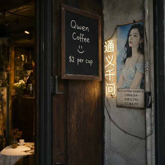Two renders of the same coffee-shop prompt, one from the base model at 40 steps and one from the Lightning LoRA at 4 steps