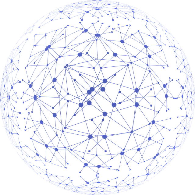 Abstract digital network showing parallel node connections merging into a central hub