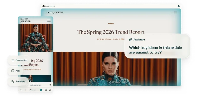 Comet official marketing image showing an assistant sidecar over a browser page