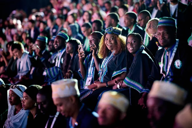Delegations and spectators seated in the Boqiy Shahar amphitheatre during the opening ceremony of the 46th Chess Olympiad