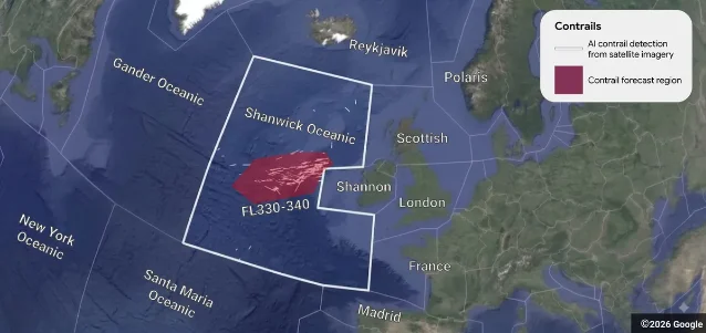 Map of the Shanwick Oceanic airspace and the contrail forecast region