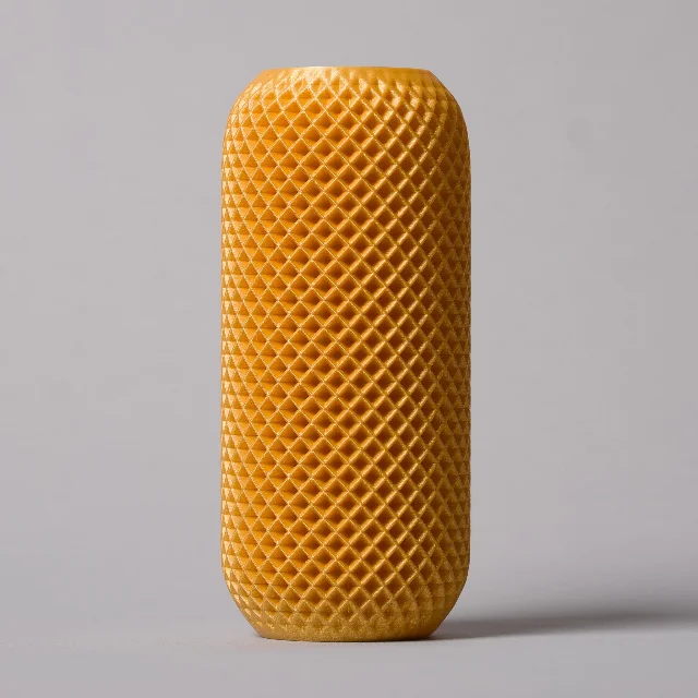Knurled Vase - 01 printed in Fillamentum Cairo Gold PLA, frontal view on white background