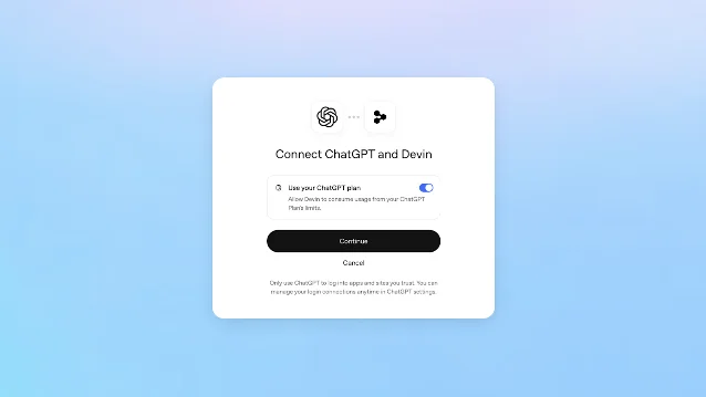 DevDay 官方演示截图:把 ChatGPT 账号用于第三方工具时的登录弹窗