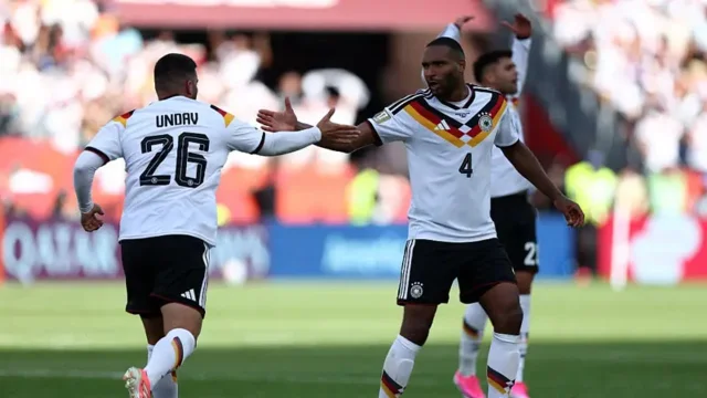 Deniz Undav celebrates after scoring for Germany