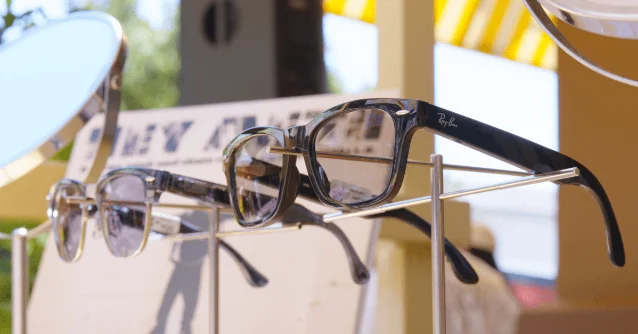 Ray-Ban frames on a display stand, photographed for The Verge at Meta Connect 2026
