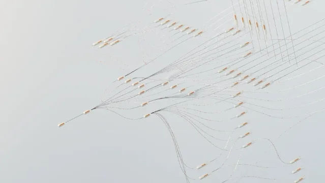 Abstract illustration of interconnected neural network nodes in a digital space