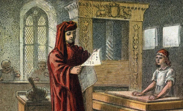 An illustration of William Caxton.
