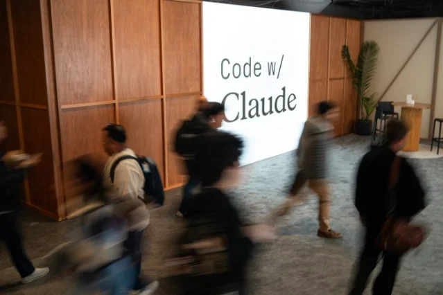 Anthropic's developer conference in San Francisco — "Code with Claude" marquee sign