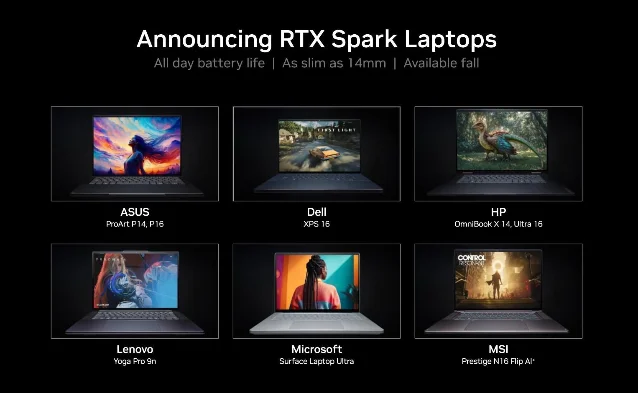RTX Spark laptops confirmed for fall 2026: ASUS ProArt, Dell XPS 16, HP OmniBook, Lenovo Yoga Pro, Microsoft Surface Laptop Ultra, MSI Prestige N16
