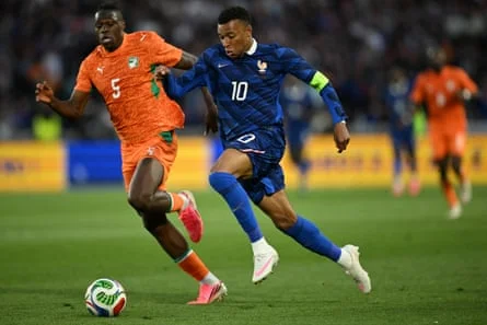 France's Kylian Mbappé in a pre-tournament friendly against Côte d'Ivoire