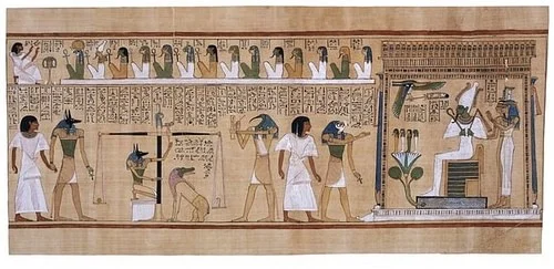 The weighing of the heart, Book of the Dead of Hunefer, 19th Dynasty, c. 1275 BCE, British Museum