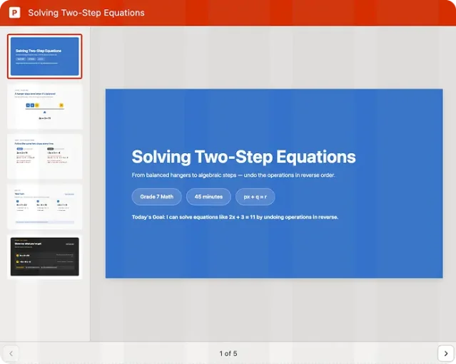 Claude generating a standards-aware lesson presentation
