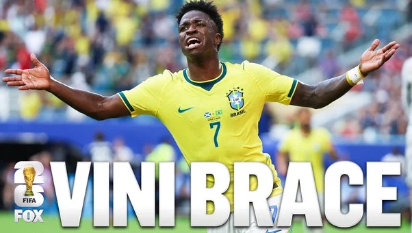 Vinícius Júnior's brace against Scotland in a FOX Sports highlight frame