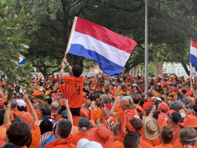 Netherlands fans march toward Houston Stadium