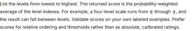 The score question-type guidance in Microsoft's deployment guide, ending with the instruction to prefer scores for relative ordering and thresholds