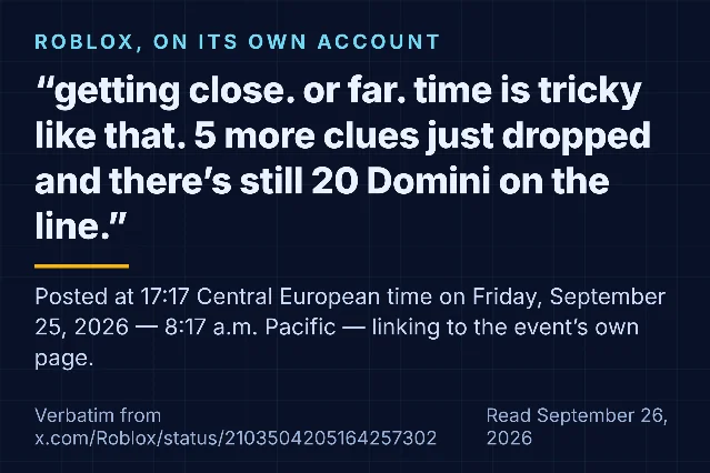 A card quoting Roblox's post of 25 September, with the time it was posted and the address of the post