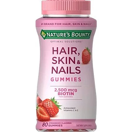 Nature's Bounty Hair Skin & Nails Gummies 2500mcg Biotin 80-count bottle pair