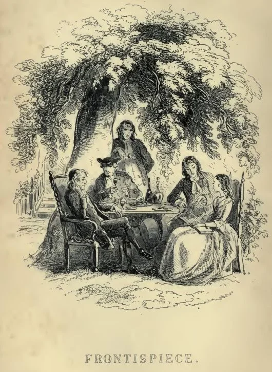 Frontispiece engraving from the 1859 first edition of A Tale of Two Cities, illustrated by Hablot Knight Browne ("Phiz")