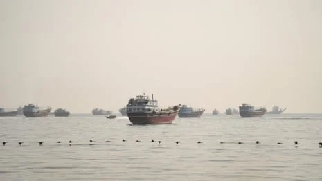Vessels anchored in the Strait of Hormuz, as seen from Musandam, Oman