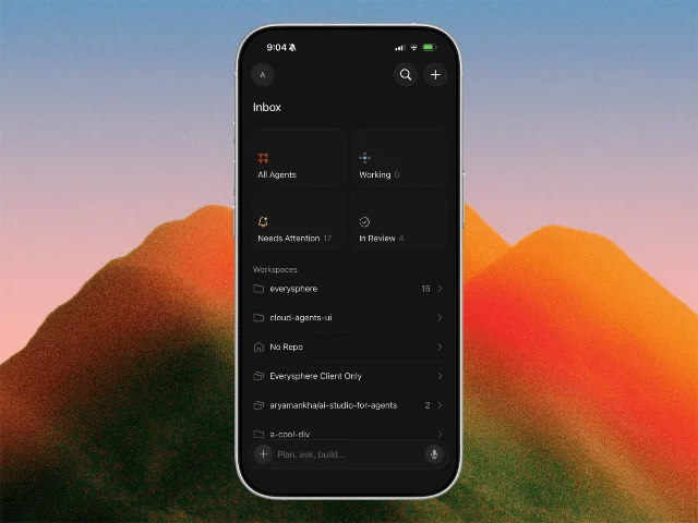 Cursor iPad inbox showing agent status categories and workspaces