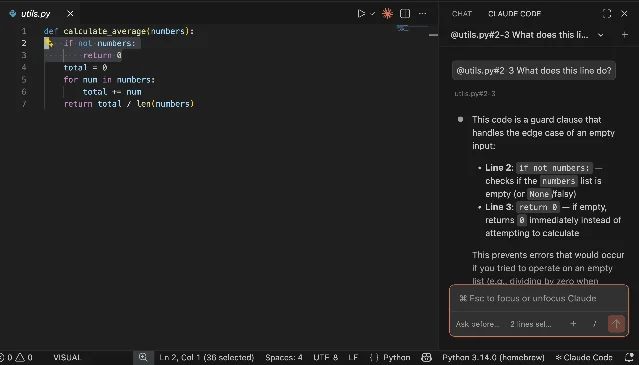 在 VS Code 中选中代码并插入 @ mention