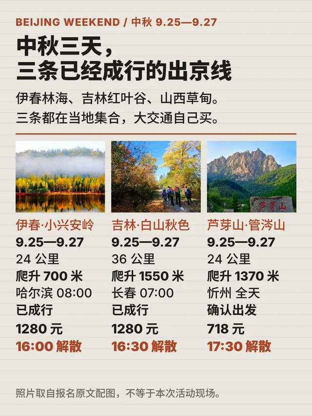 中秋三天，三条已经成行的出京线