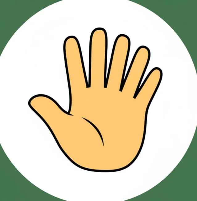 A flat illustration of a hand with six upright fingers and one thumb.
