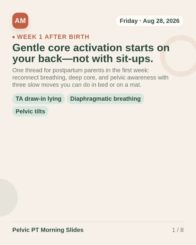 Week 1 after birth: lying TA, breathing, and pelvic tilts