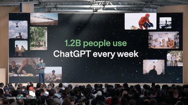 发布会现场打出的 ChatGPT 用户规模