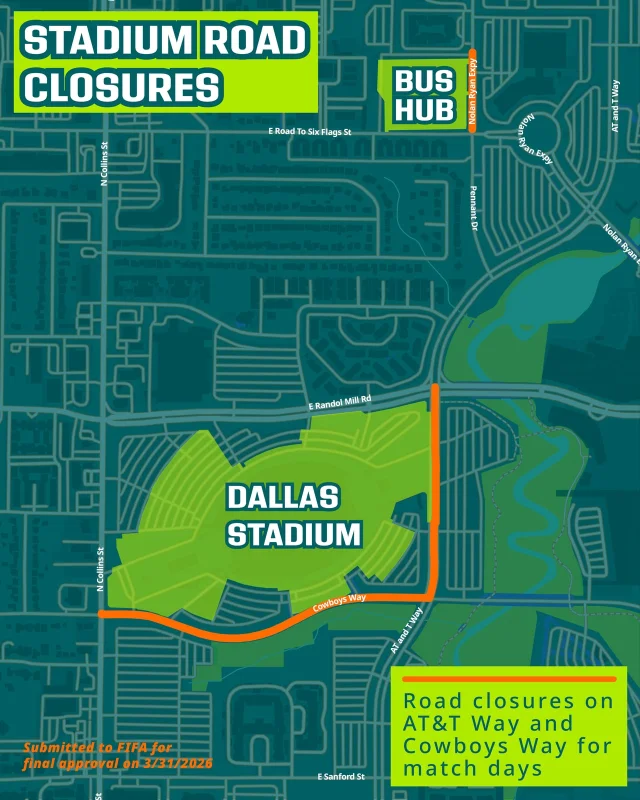 NCTCOG stadium road-closure map