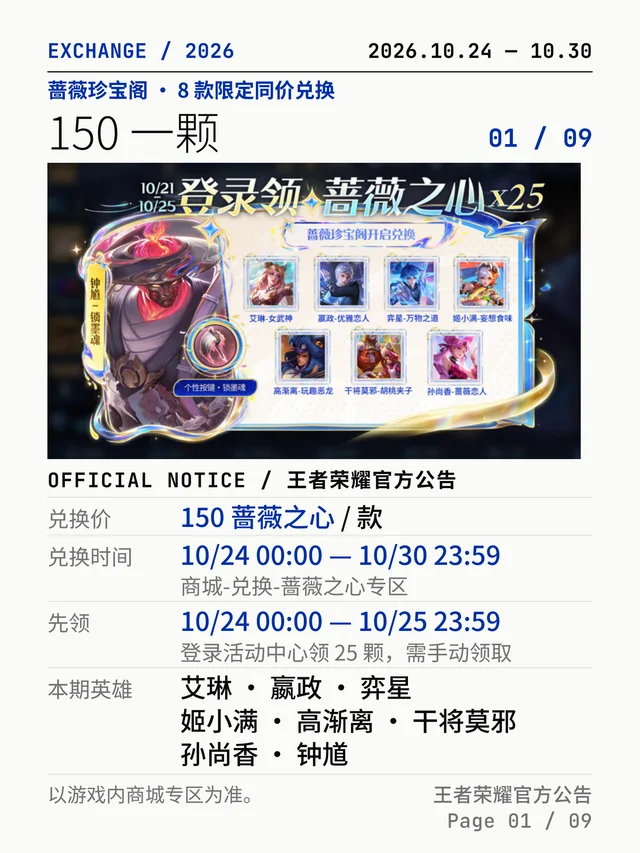 八款限定都 150，先领 25 蔷薇之心